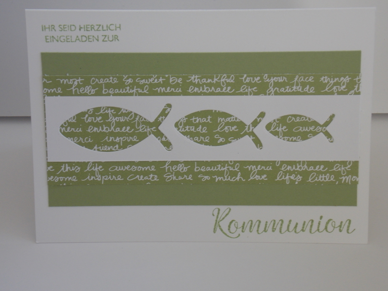 Einladungskarte zur Kommunion in Farngrün und Flüsterweiß von Stampin Up