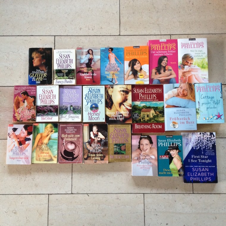 Meine Lieblingsautorin ist Susan Elizabeth Phillips auf dem Foto kannst du alle Bücher von ihr sehen, die bis heute erschienen sind.