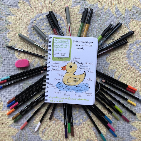 MIt dem Quietscheentchen afu Weltreise von Janet Zentel Sketchnote zum Buch