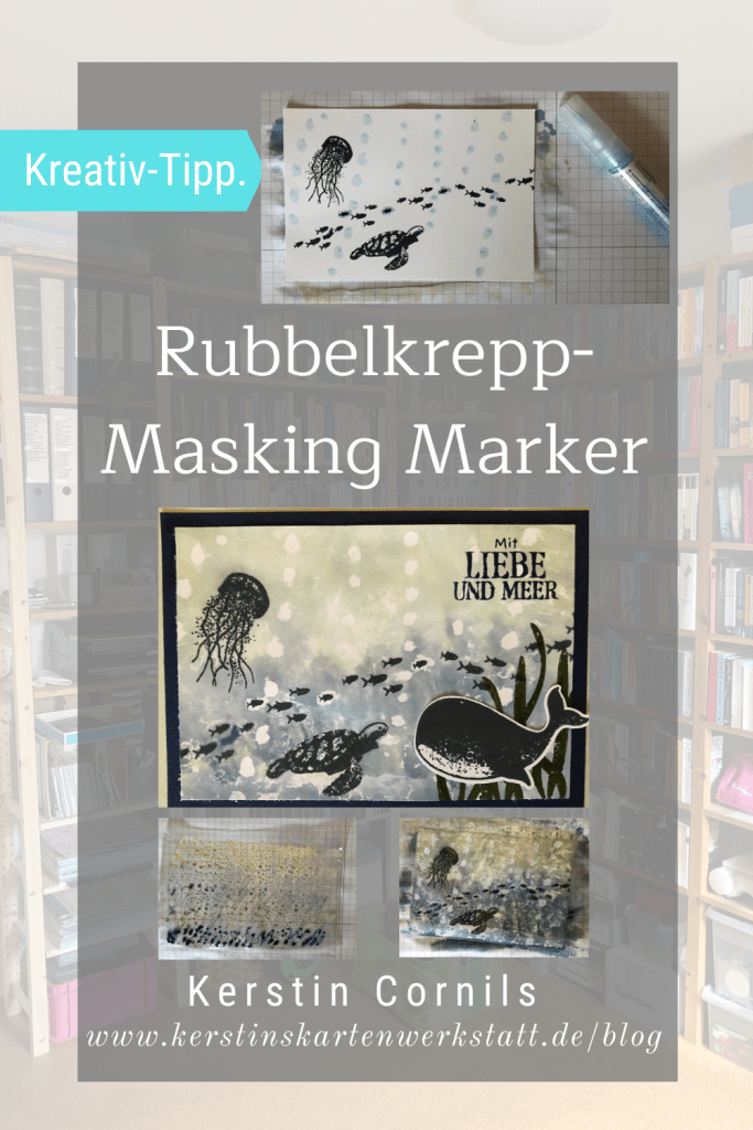 Rubbelkrepp - Masking Marker Maritime Grußkarte mit Schildkröte und Wal gestaltet mit Produkten von Stampin Up