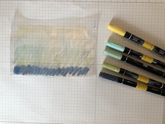 Bilder zur Anleitung der Stempeltechnik mit Rubbelkrepp bzw. Masking Marker