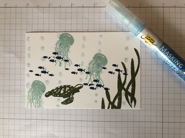 Bilder zur Anleitung der Stempeltechnik mit Rubbelkrepp bzw. Masking Marker