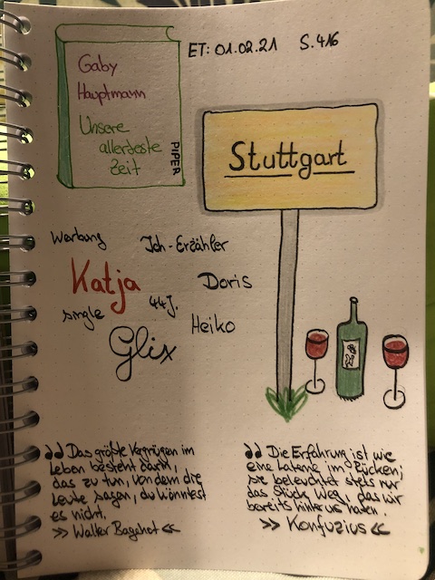 Unsere allerbeste Zeit von Gaby Hauptmann Sketchnote und Rezension zum Buch von Kerstin Cornils