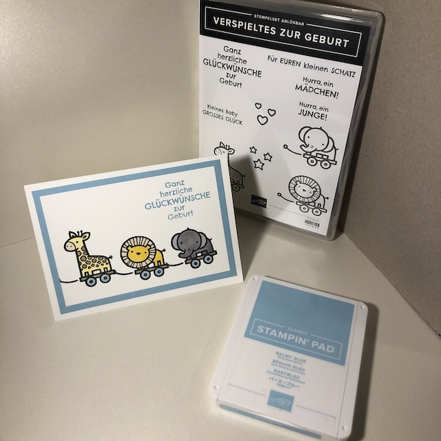 Babykarte zur Geburt mit dem Stempelset Verspieltes zur Geburt für Junge