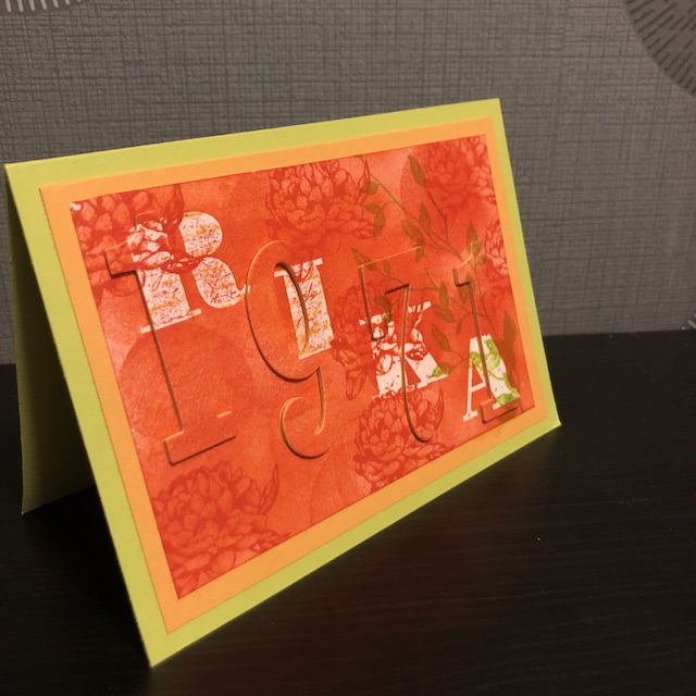 Stempeltechnik: Floating Letters und Josephs Coat Technik für eine Karte zum 50. Geburtstag