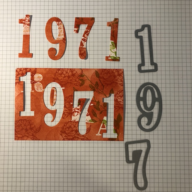 Stempeltechnik: Floating Letters und Josephs Coat Technik für eine Karte zum 50. Geburtstag