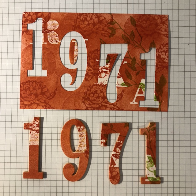 Stempeltechnik: Floating Letters und Josephs Coat Technik für eine Karte zum 50. Geburtstag