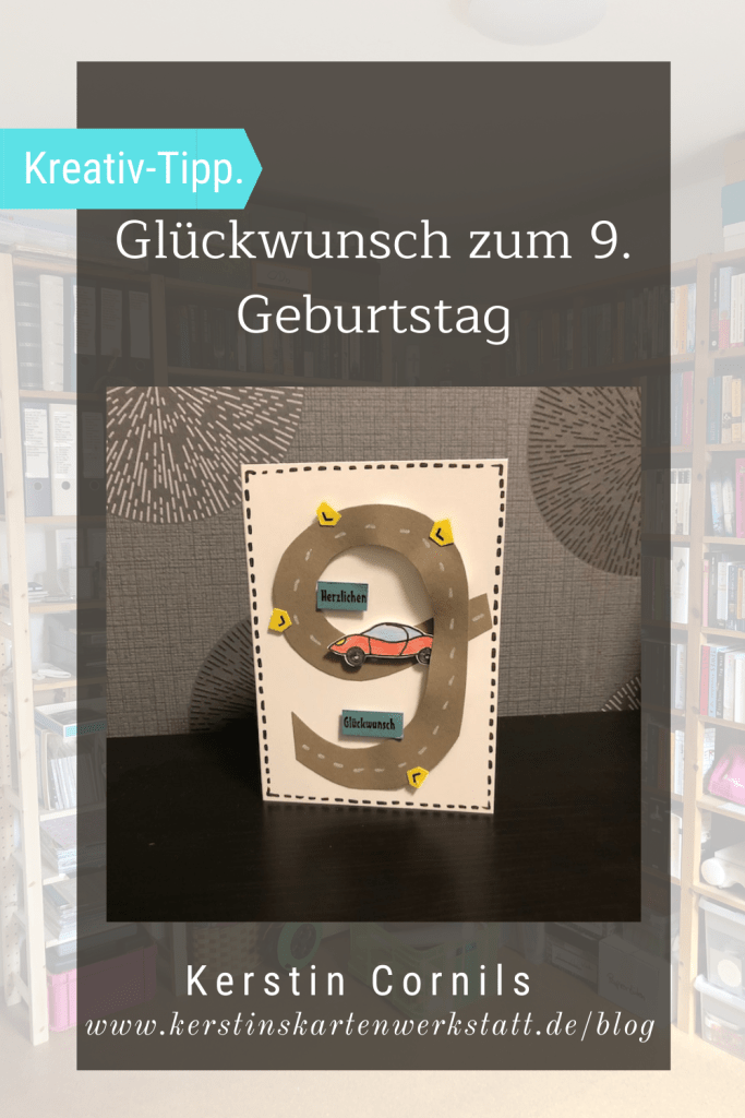 Geburtstagskarte zum 9. Geburtstag mit Rennbahn