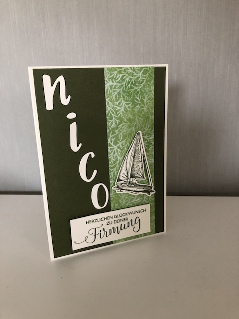 Karte zur Firmung in Waldmoos mit Segelboot