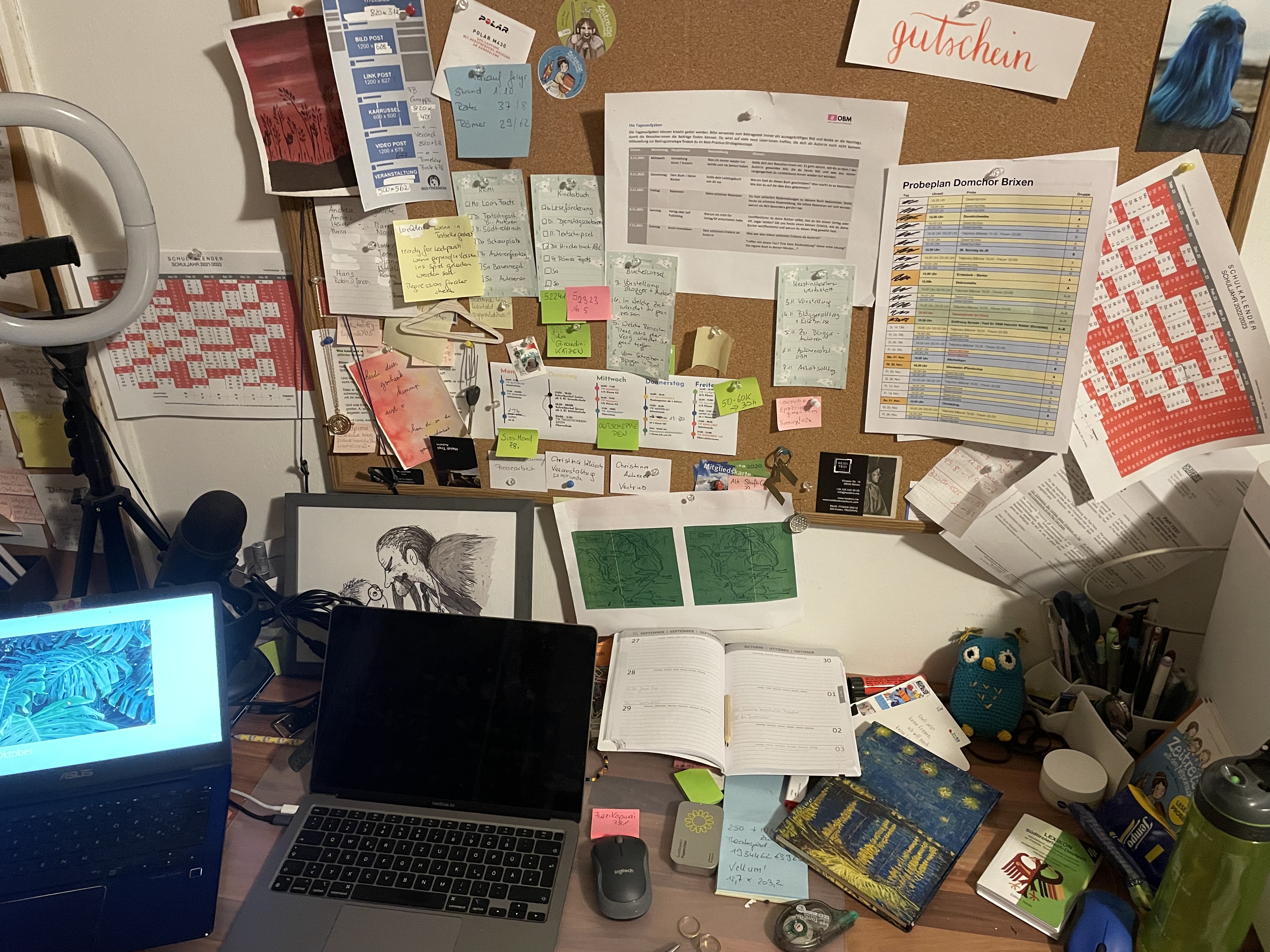 Aufnahme vom Schreibtisch der Autorin Heidi Troi