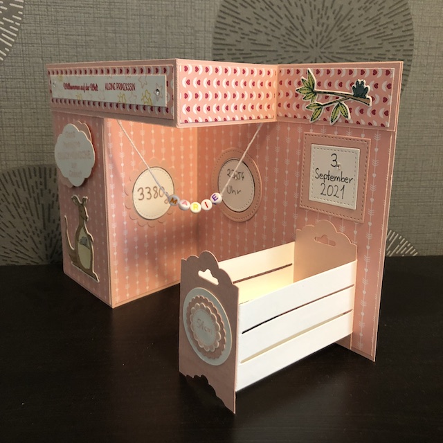 Double Z Fold Card zur Geburt eines Mädchens in Rosa. Willkommen auf der Welt kleine Prinzessin.