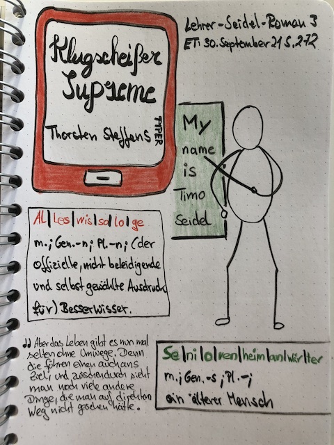 Sketchnotes zum Roman: Klugscheißer Supreme von Thorsten Steffens