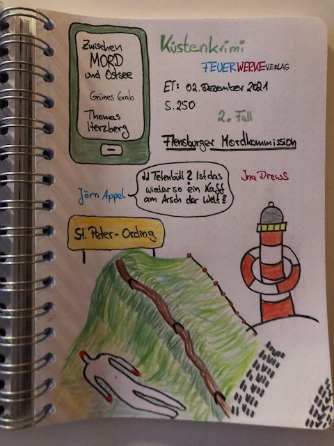 Sketchnotes zum Krimi: Grünes Grab - Zwischen Mord und Ostsee von Thomas Herzberg