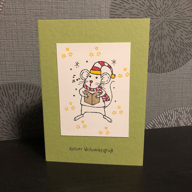 Weihnachtskarte 2021 Olivgrün mit Maus