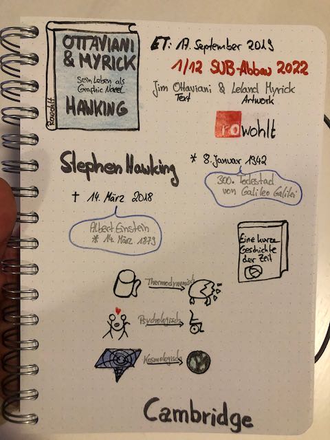 Sketchnotes zum Buch: Hawking Sein Leben als Graphic Novel von Ottaviani und Myrick