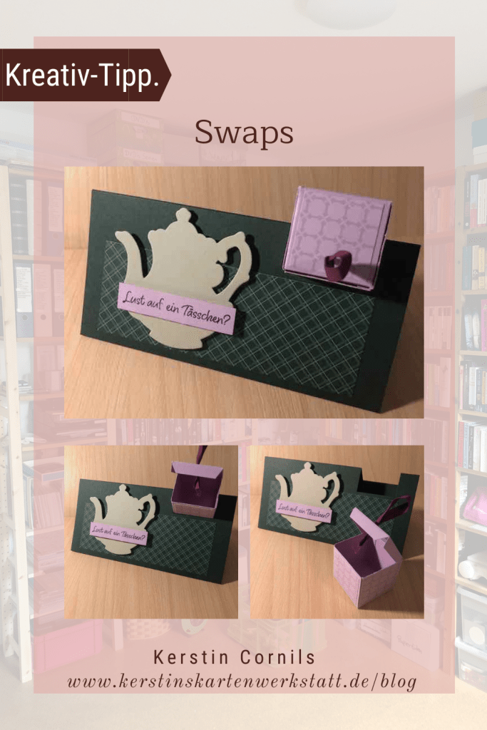 Karte mit Box, Päckchen Karte, beosnderes Kartenformat, Karte zum Dreieck gestellt mit einer kleinen quadratischen Box, die mit süßen Kleinigkeiten gefüllt werden kann.