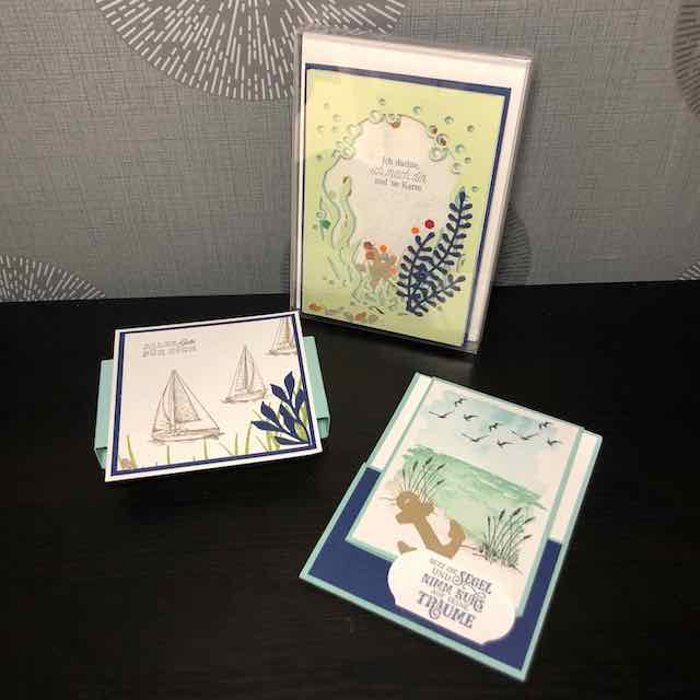 Acrylbox mit selbstgebastelten maritimen Karten