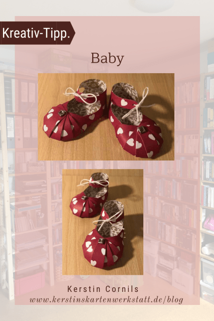 Papier Babyschuhe in rot mit Herzen