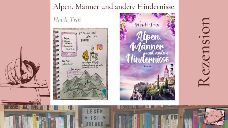 Sketchnotes und Cover zum Liebesroman: Alpen Männer und andere Hindernisse von Heidi Troi