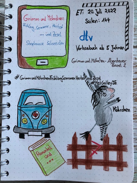 Sketchnotes zur Rezension vom Kinderbuch: Grimm und Möhrchen – Frühling, Sommer, Herbst und Zesel von Stephanie Schneider