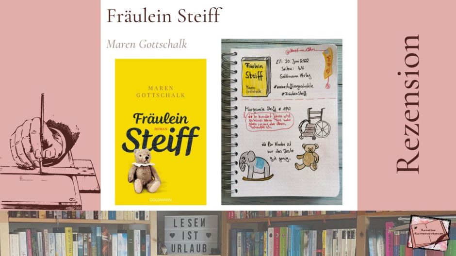 Beitragsbild mit Sketchnotes zum biografischen Roman: Fräulein Steiff von Maren Gottschalk aus dem Goldmann Verlag