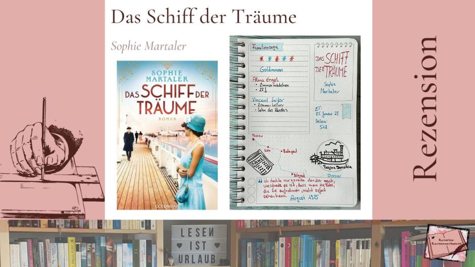 Cover und Sketchnotes zur Rezension vom Roman: Das Schiff der Träume von Sophie Martaler aus dem Goldmann Verlag