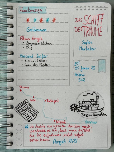Sketchnotes zur Rezension vom Roman: Das Schiff der Träume von Sophie Martaler aus dem Goldmann Verlag