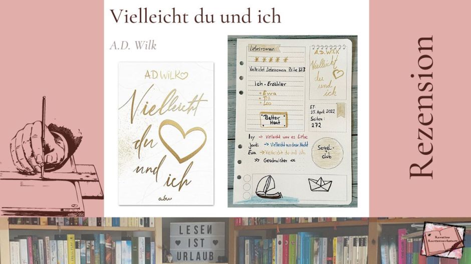 Cover und Sketchnotes zur Rezension vom Liebesroman: Vielleicht du und ich von AD Wilk