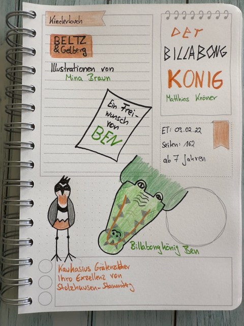 Sketchnotes zur Rezension vom Kinderbuch ab 7 Jahren: Der Billabongkönig von Matthias Kröner erschienen im Beltz und Geldberg Verlag