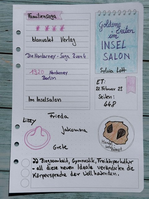 Sketchnotes zur Rezension der Familiensaga: Goldene Zeiten im Inselsalon von Sylvia Lott erschienen bei Blanvalet