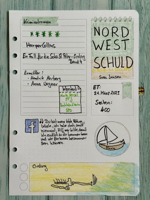 Sketchnotes zur Rezension vom Kriminalroman: Nordwestschuld von Svea Jensen aus dem Harper Collins Verlag