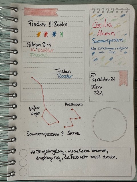 Sketchnotes zur Rezension von Sommersprossen von Cecelia Ahern aus dem Fischer Verlag