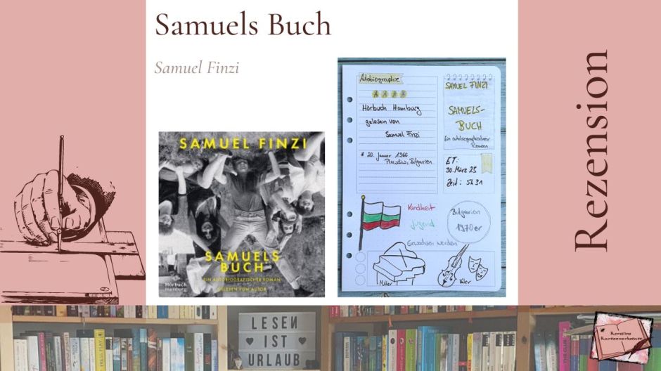 Hörbuchcover und Sketchnotes zur Rezension von der Autobiographie: Samuels Buch von Samuel Finzi erschienen bei Hörbuch Hamburg, gelesen vom Autoren selbst