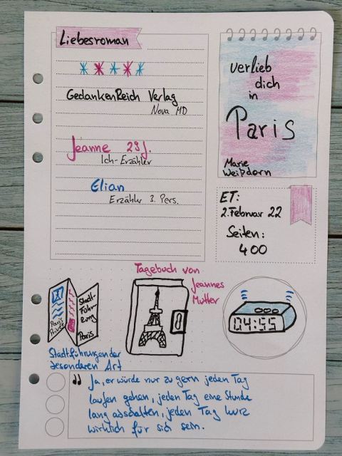 Sketchnotes zum Liebesroman: Verlieb dich in Paris von Marie Weißdorn