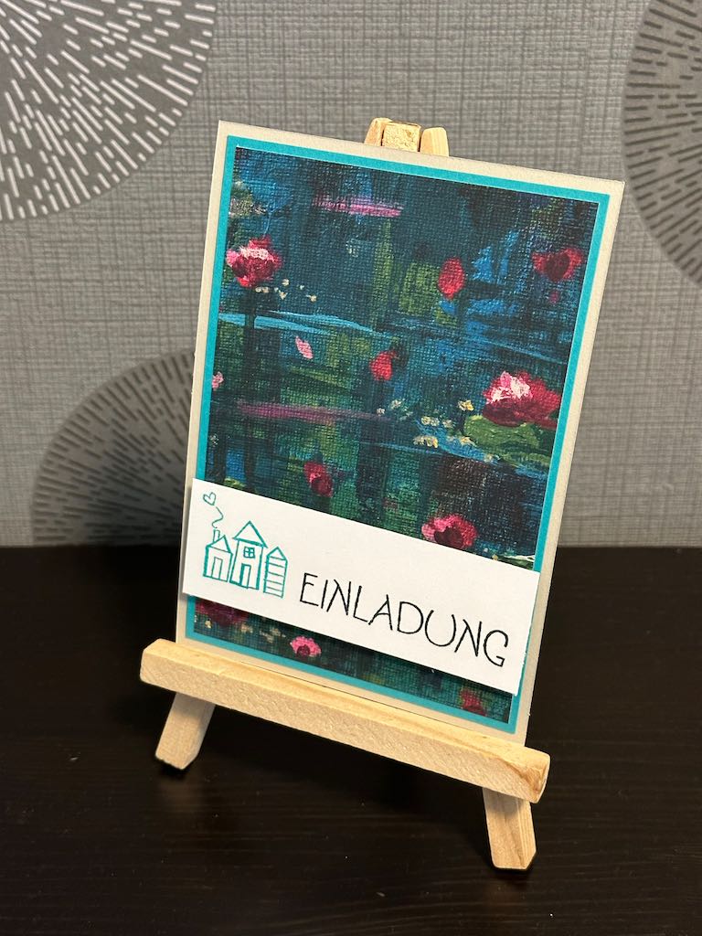 Einladungskarte zum Richtfest ganz schlicht gebastelt mit Designpapier und einem Häuserstempel