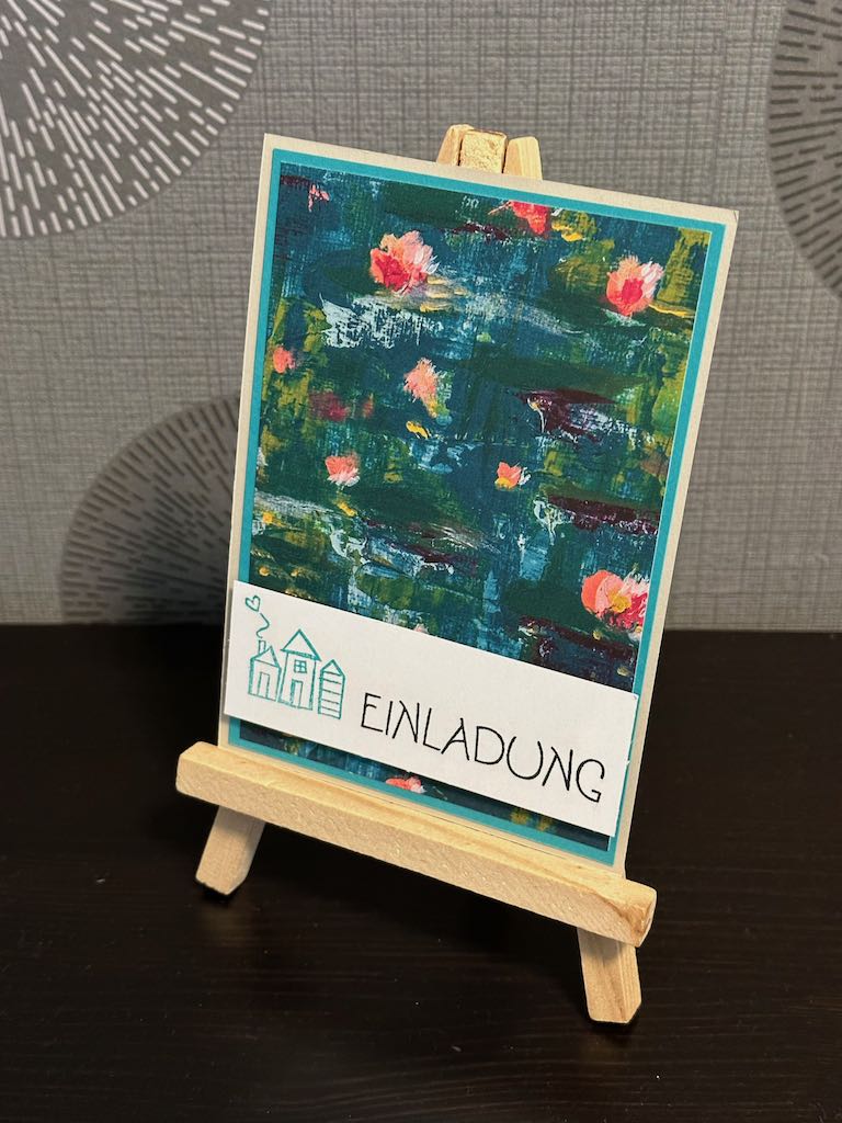 Einladungskarte zum Richtfest ganz schlicht gebastelt mit Designpapier und einem Häuserstempel