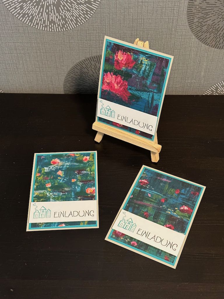 Einladungskarte zum Richtfest ganz schlicht gebastelt mit Designpapier und einem Häuserstempel