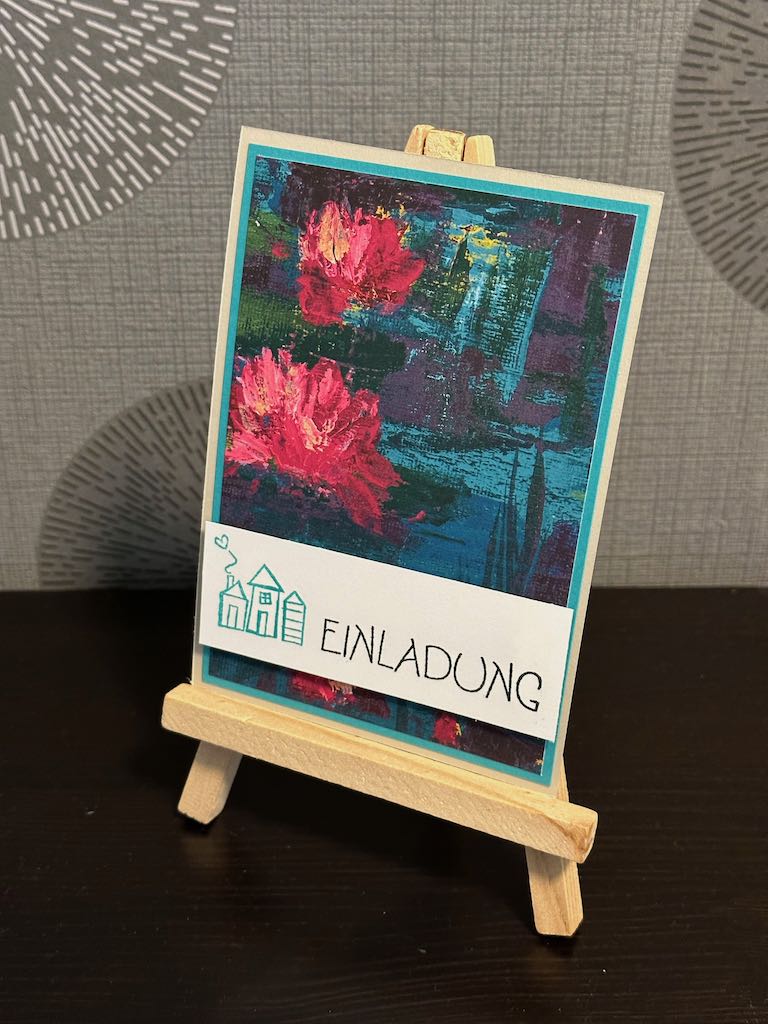 Einladungskarte zum Richtfest ganz schlicht gebastelt mit Designpapier und einem Häuserstempel