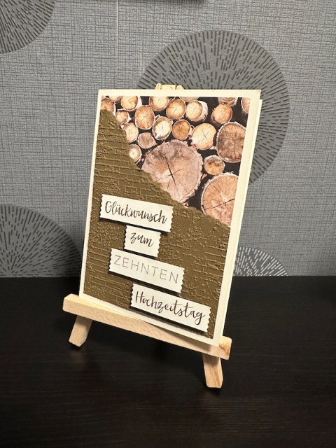 Baumscheiben zum 10. Hochzeitstag auf einer selbst gemachten Karte mit Material von Stampin Up