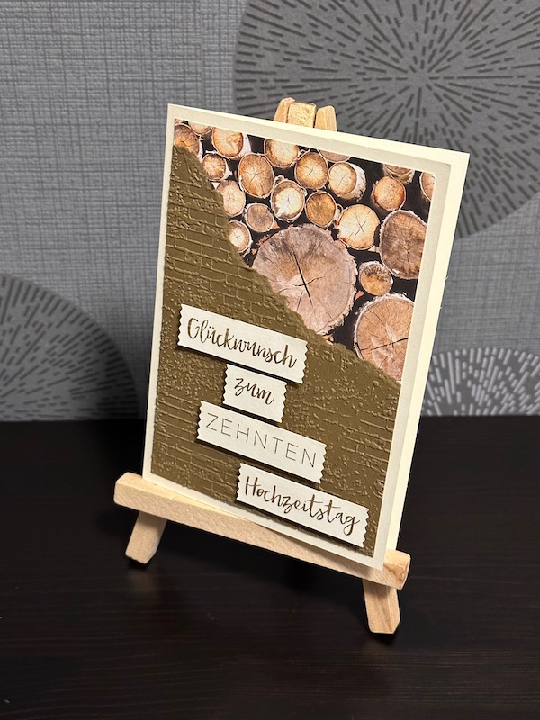 Baumscheiben zum 10. Hochzeitstag auf einer selbst gemachten Karte mit Material von Stampin Up