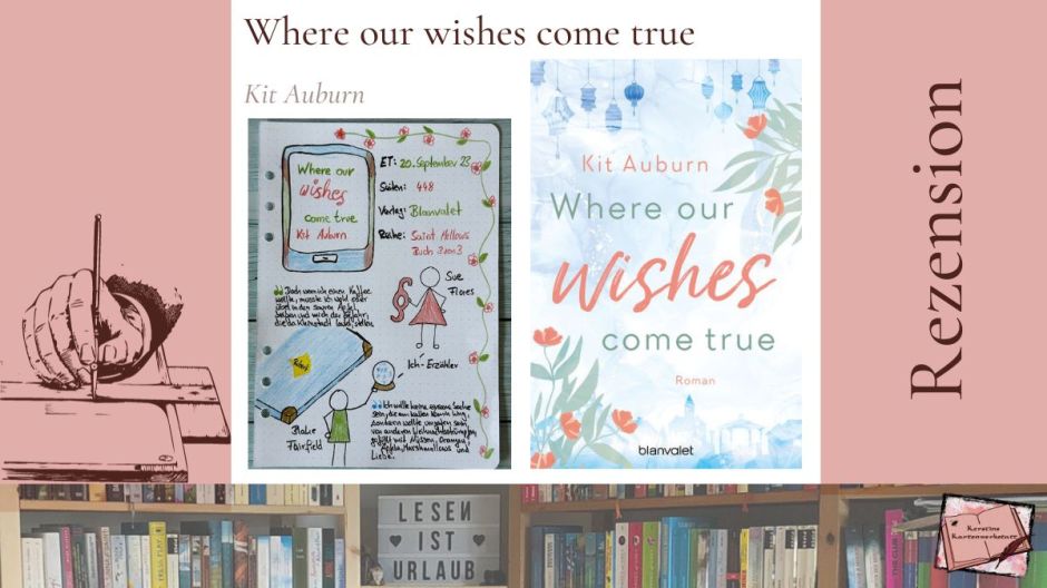 Beitragsbild mit Cover und Sketchnotes zur Rezension vom New Adult Roman: Where our wishes come true von Kit Auburn erschien im Blanvalet Verlag es ist der Abschluss der Saint Mellows Trilogie