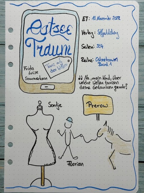 Sketchnotes zur Rezension vom Ostseeroman: Tanz auf den Wellen- Ostseetraum von Frida Luise Sommerkorn