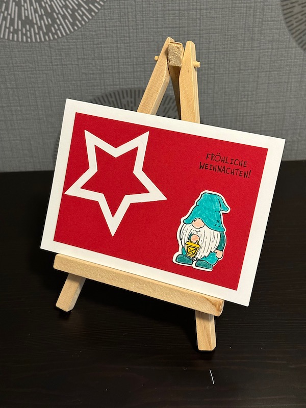 Weihnachtskarte mit Wichtel in Glutrot gebastelt von Kerstins Kartenwerkstatt mit Material von Stampin Up