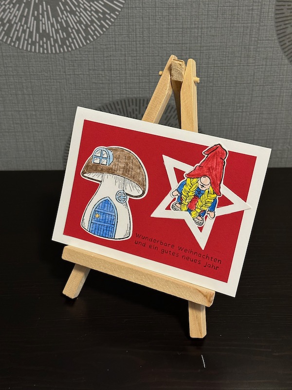 Weihnachtskarte mit Wichtel in Glutrot gebastelt von Kerstins Kartenwerkstatt mit Material von Stampin Up