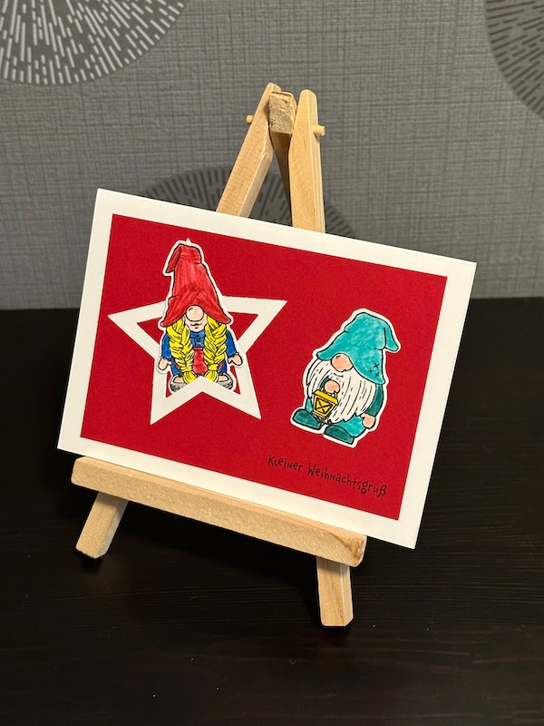 Weihnachtskarte mit Wichtel in Glutrot gebastelt von Kerstins Kartenwerkstatt mit Material von Stampin Up