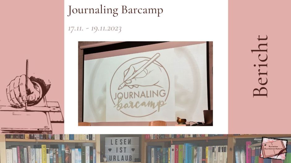 Beitragsbild zum Bericht über das Journaling Barcamp 2023 in Hamburg im Betahaus. Zu sehen ist unter anderem das Logo der Veranstaltung