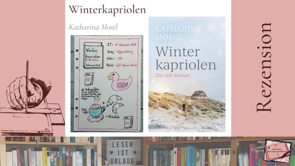 Beitragsbild mit Cover und Sketchnotes zur Rezension vom Sylt Roman: Winterkapriolen von Katharina Mosel