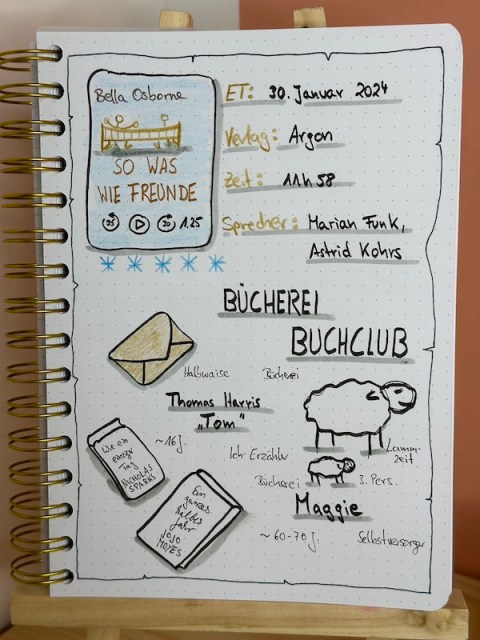 Lesetagebuch Seiten zur Rezension vom Hörbuch: So was wie Freunde von Bella Osborne erschienen im Argon Verlag. Das Buch wurde von Marian Funk und Astrid Kohrs eingelesen.