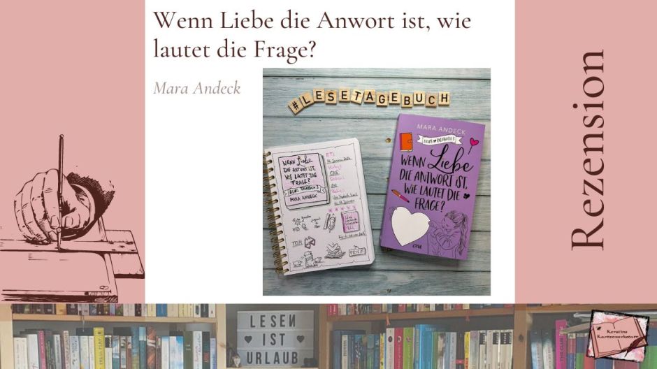Beitragsbild mit Cover und Sketchnotes im Lesetagebuch von Kerstins Kartenwerkstatt zur Rezension vom Jugendbuch: Wenn Liebe die Antwort ist wie lautet die Frage von Mara Andeck, erschienen im One Verlag. Es ist der 3. Band von Lilias Tagebuch