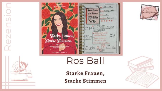Beitragsbild mit Cover und Lesetagebuch mit Sketchnotes zur Rezension vom Buch: Starke Frauen Starke Stimmen von Ros Bell erschienen im Frederking & Thaler Verlag